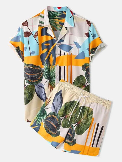 Men's Full Size Printed Short Sleeve Shirt and Shorts Set Plus Size