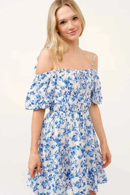 And The Why Off Shoulder Bubble Sleeve Dress