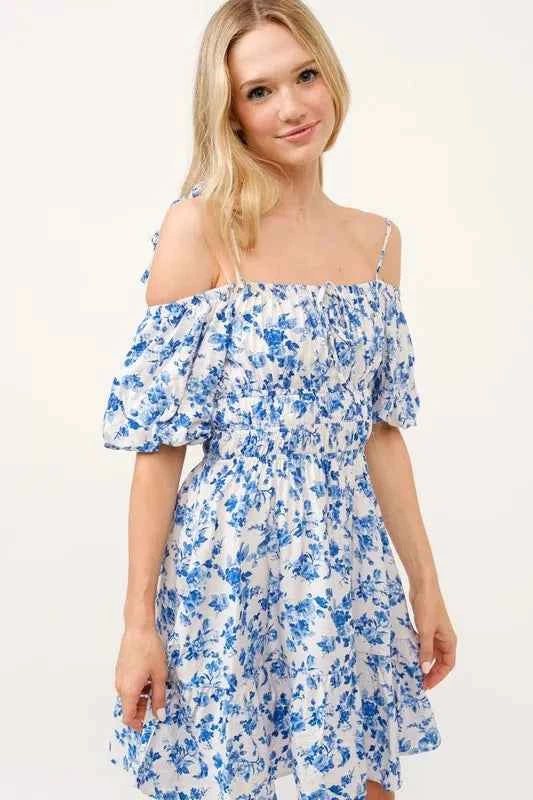 And The Why Off Shoulder Bubble Sleeve Dress