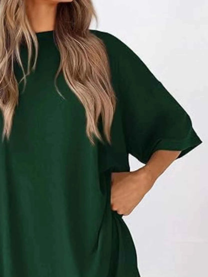 Full Size Oversized Round Neck Top and Shorts Set Plus Size