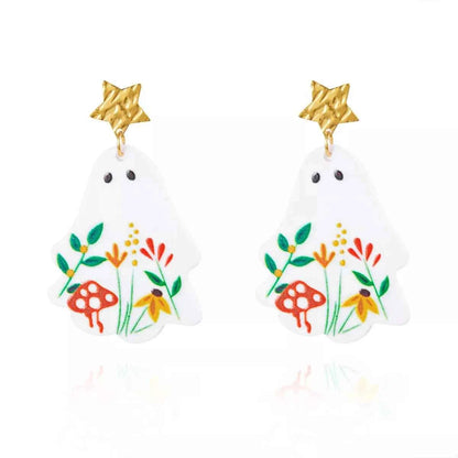 Whimsical Ghost Earrings with Floral Design