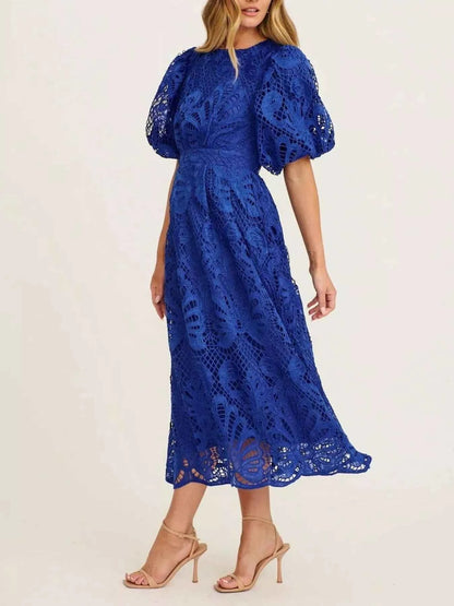Lace Puff Sleeve Midi Dress