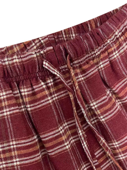 Plaid Drawstring Wide Leg Pants