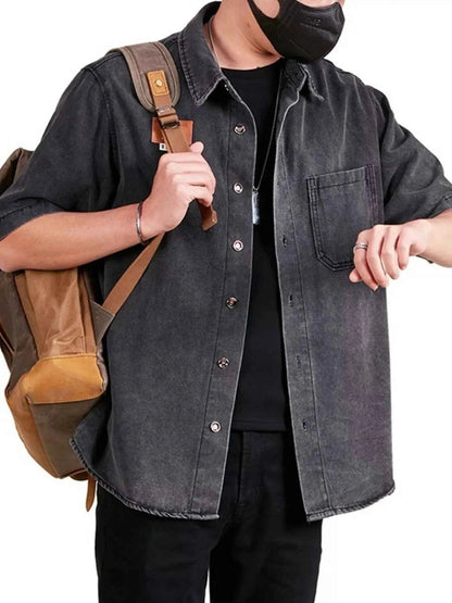 Men's Plus Size Button Up Half Sleeve Denim Shirt