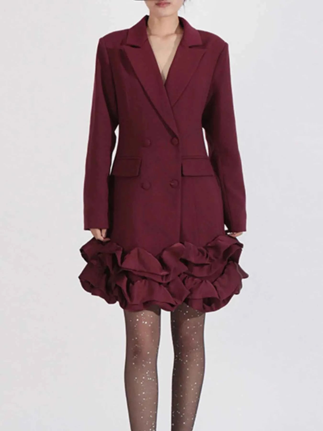 Ruffle Hem Double-Breasted Blazer Dress