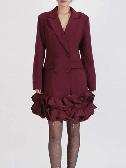 Ruffle Hem Double-Breasted Blazer Dress