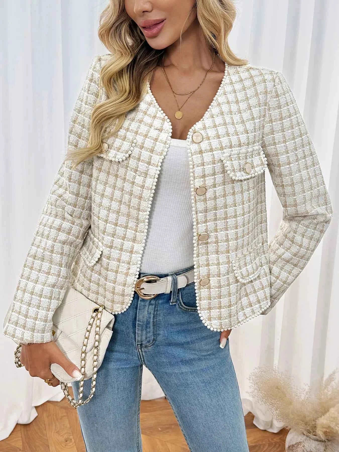 Plaid Button-Front Long Sleeve Outerwear