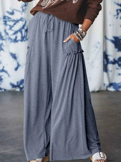 Casual Wide Leg Drawstring Pants