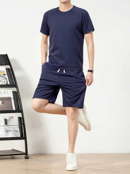 Men's Plus Size Short Sleeve Top and Shorts Set