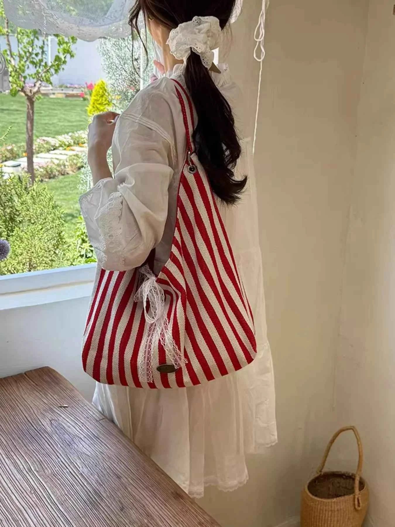 Striped Canvas Tote Bag