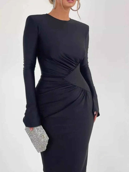 Ruched Long Sleeve Bodycon Maxi Dress