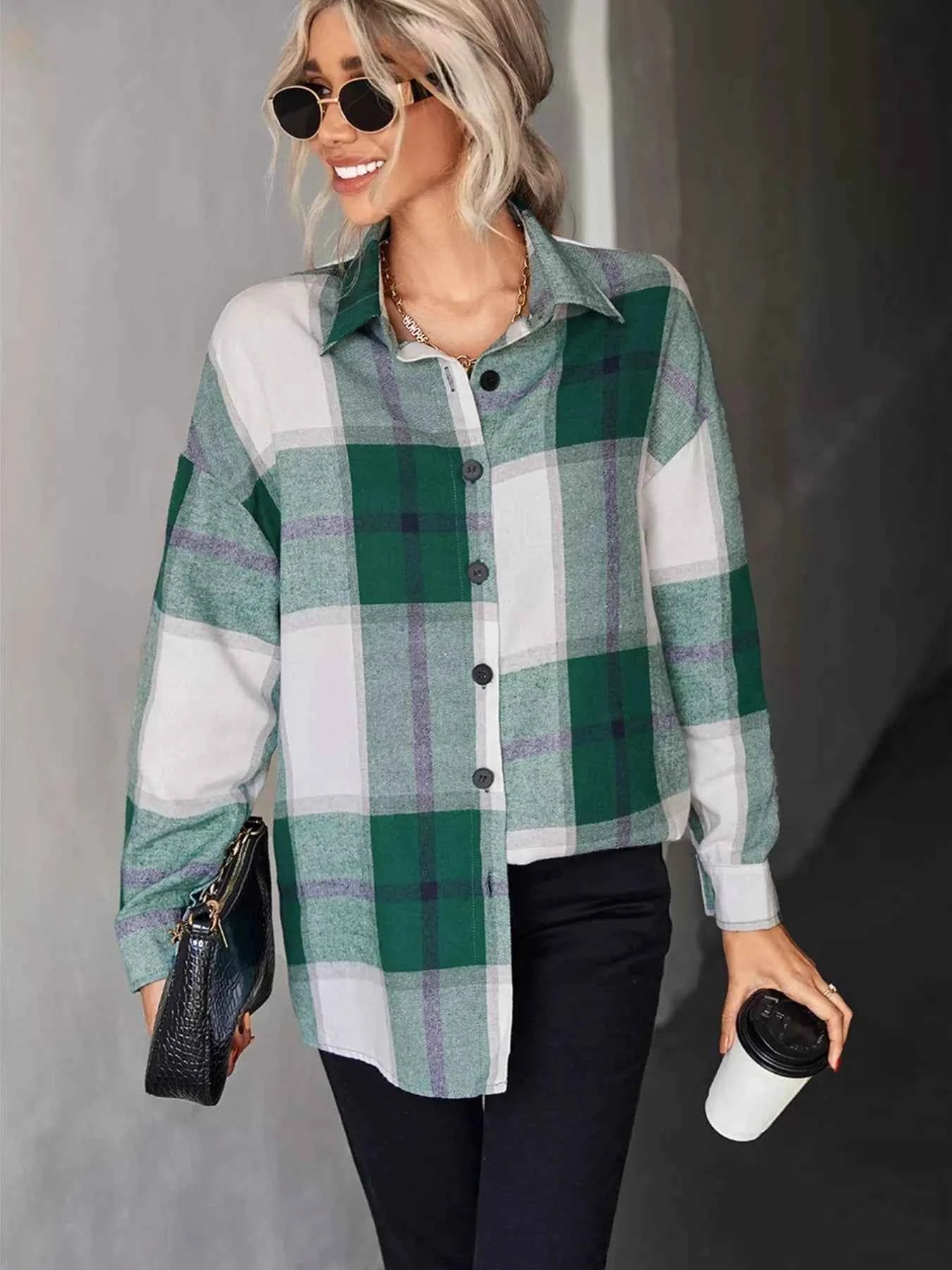 Plaid Button-Down Long Sleeve Shirt