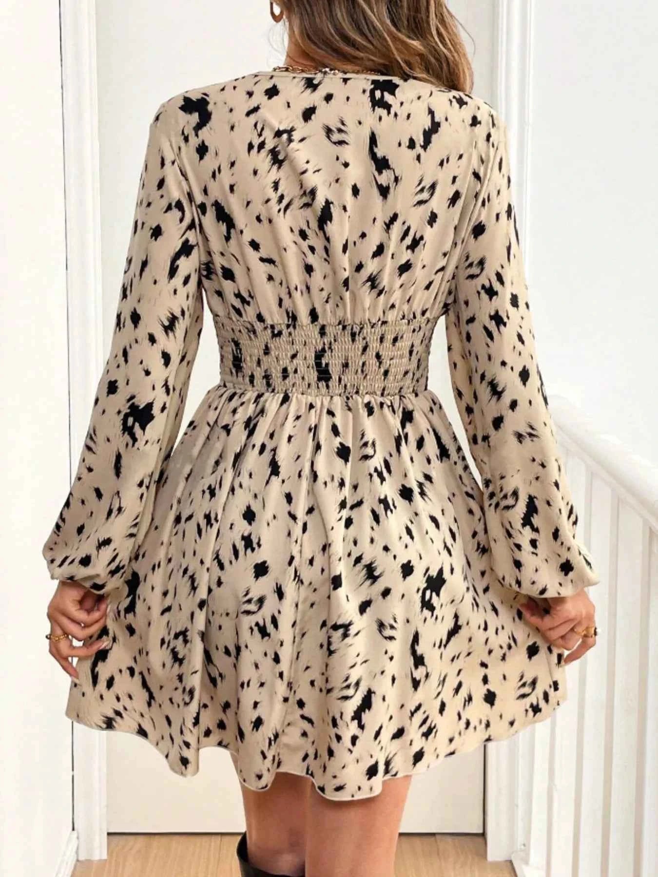 Printed Balloon Sleeve Mini Dress