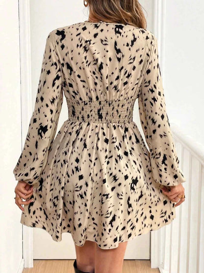 Printed Balloon Sleeve Mini Dress