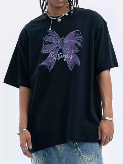 Men's Bow Butterfly Round Neck Short Sleeve T-Shirt