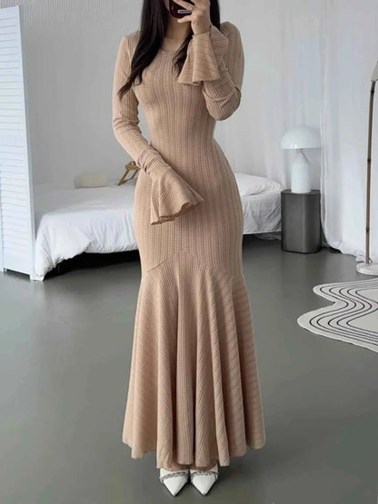 Elegant Ribbed Long Sleeve Mermaid Sweater Dress