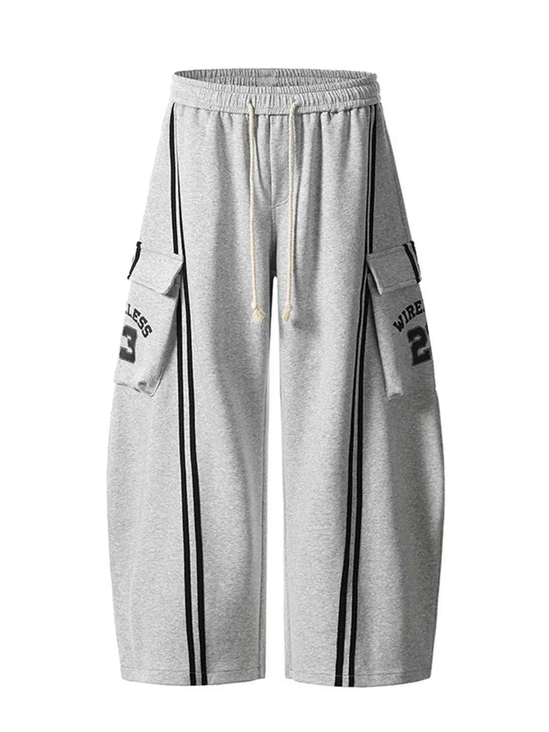 Drawstring Side Striped Wide Leg Pants