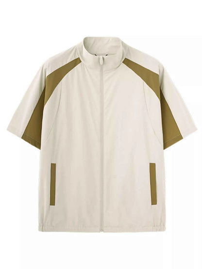 Men's Color Block Zip Up Short Sleeve Jacket