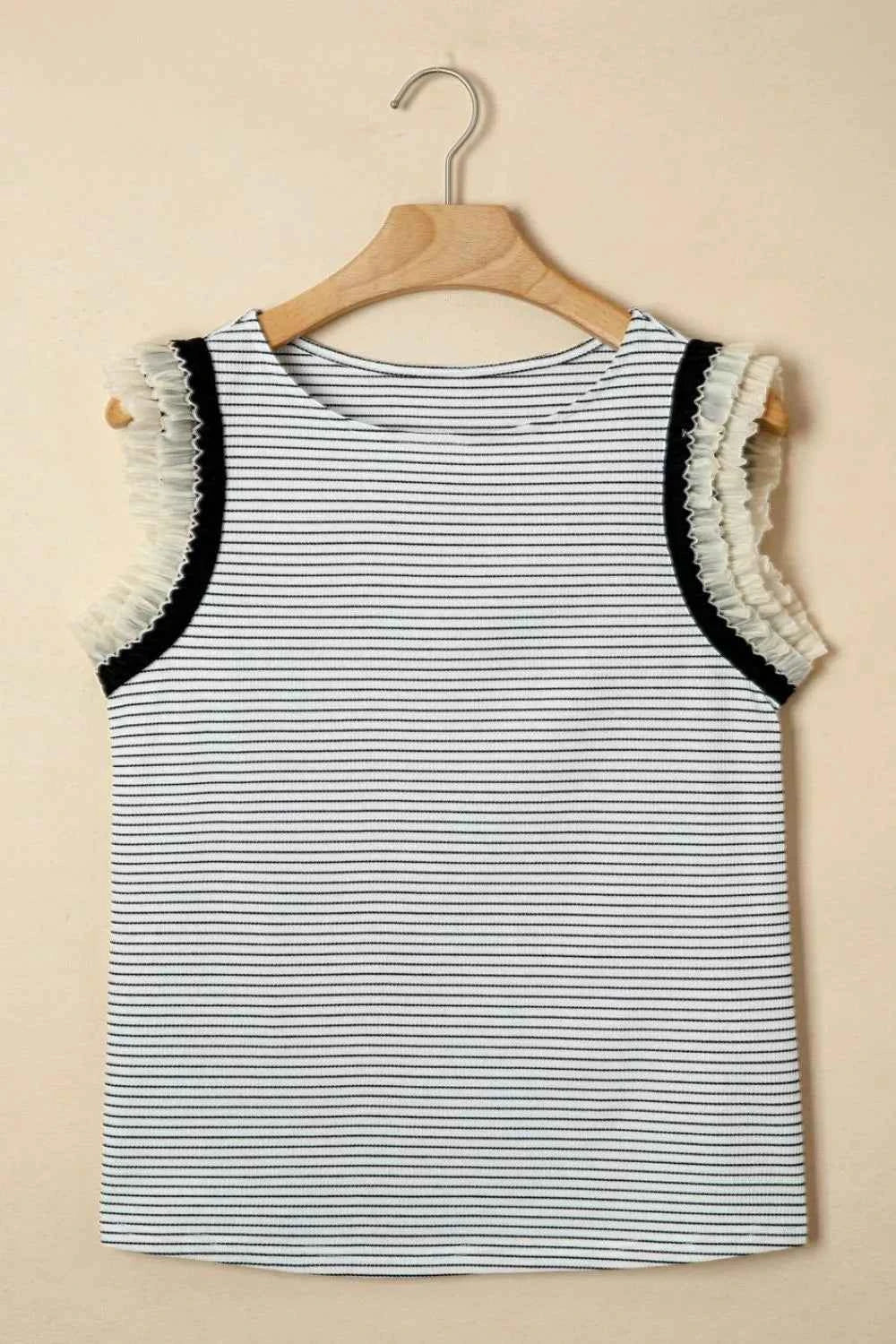 Stripe Contrasted Ruffle Trim Casual Tank Top
