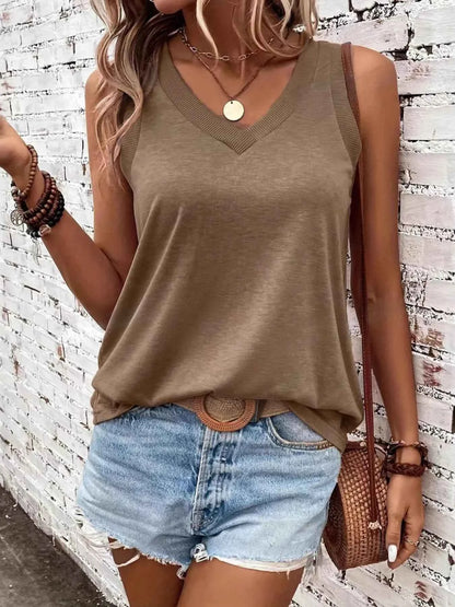 Breathable V-Neck Ribbed-Band Tank Top