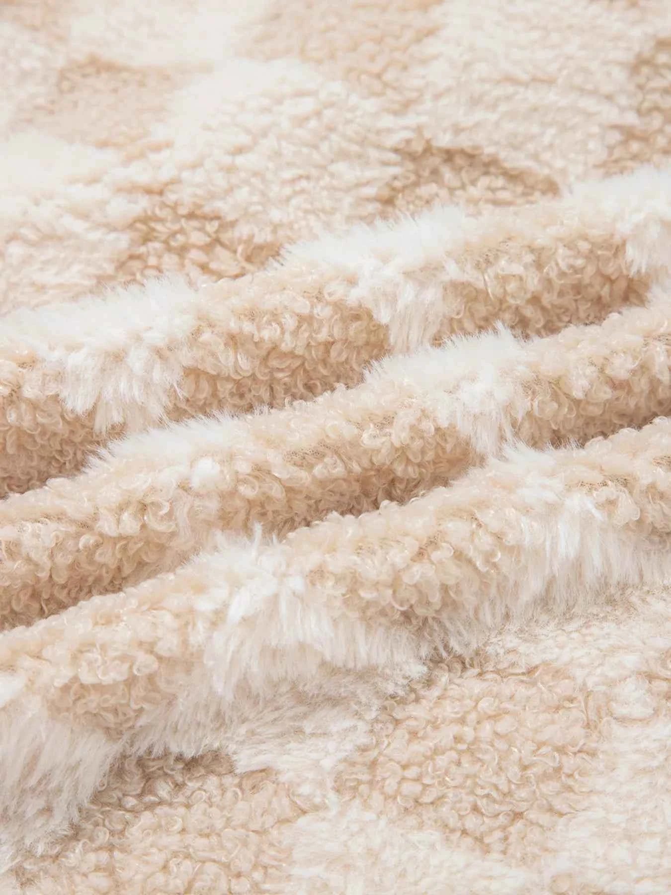 Checker Sherpa Corduroy Patchwork Zip Up Jacket