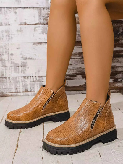 Round Toe Side Zip Ankle Boots