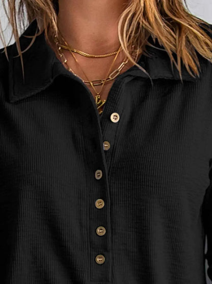 Full Size Button Detail Long Sleeve Top Plus Size