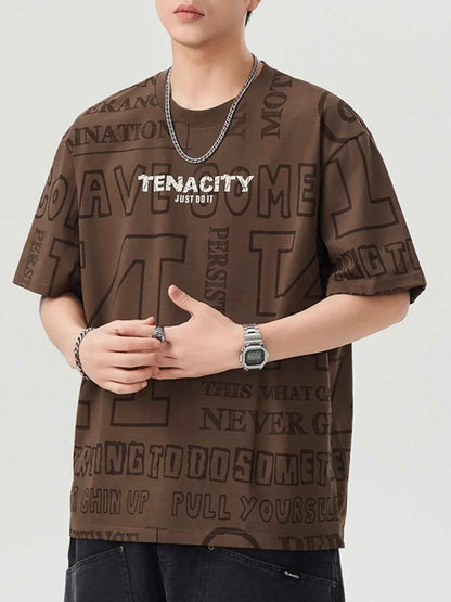 Men's Plus Size Letter Round Neck Short Sleeve T-Shirt