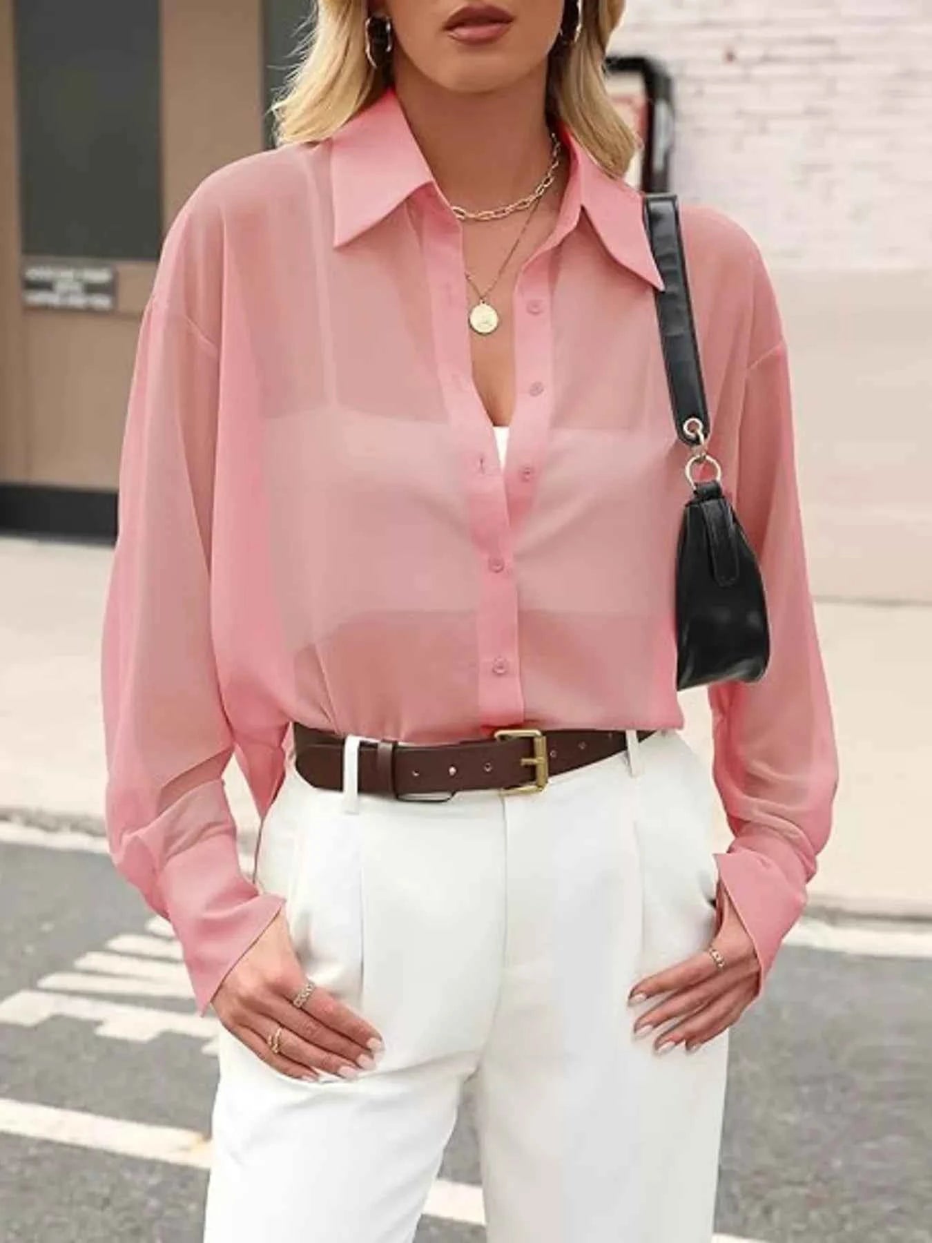 Elegant Sheer Long Sleeve Shirt