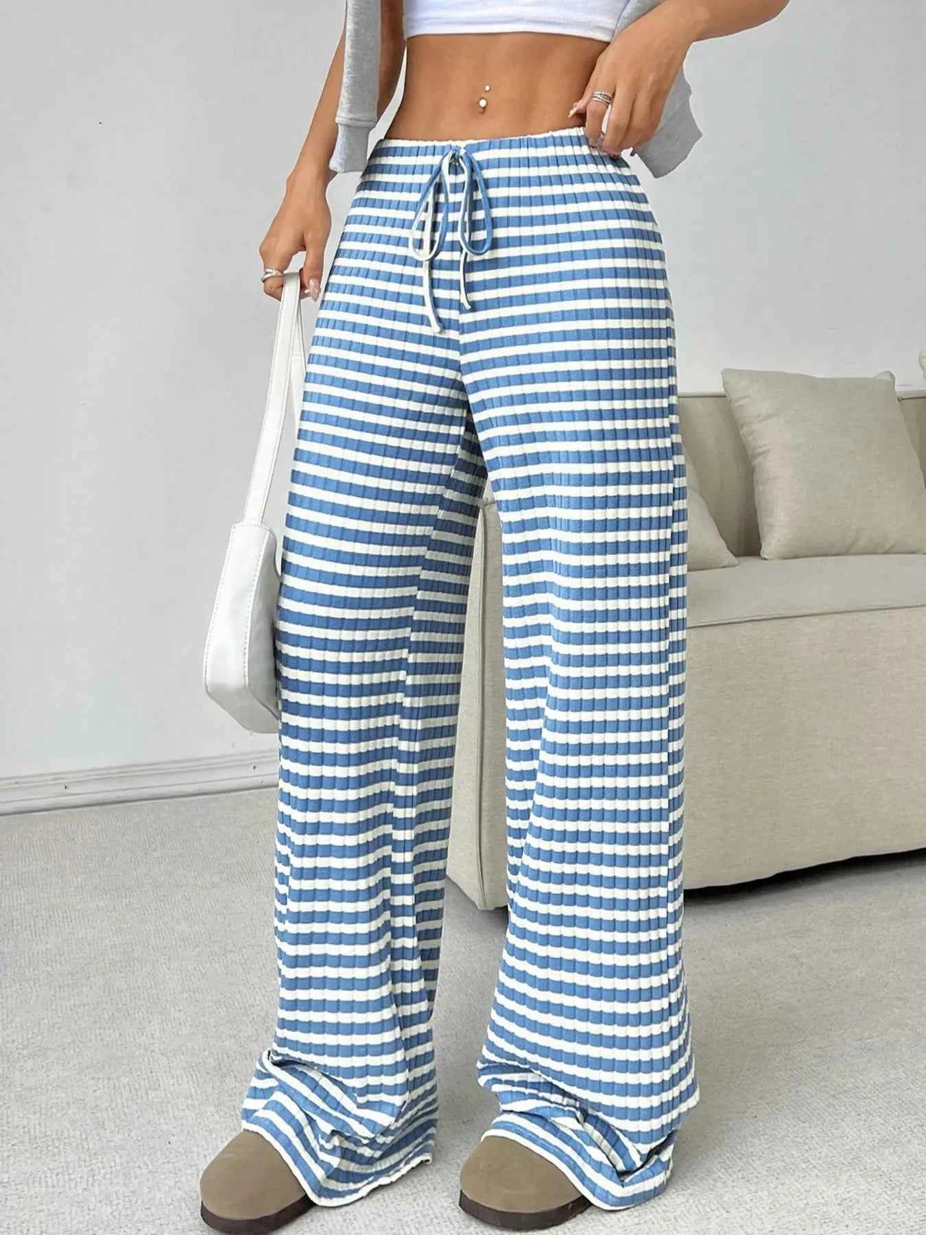 Striped Wide Leg Drawstring Pants
