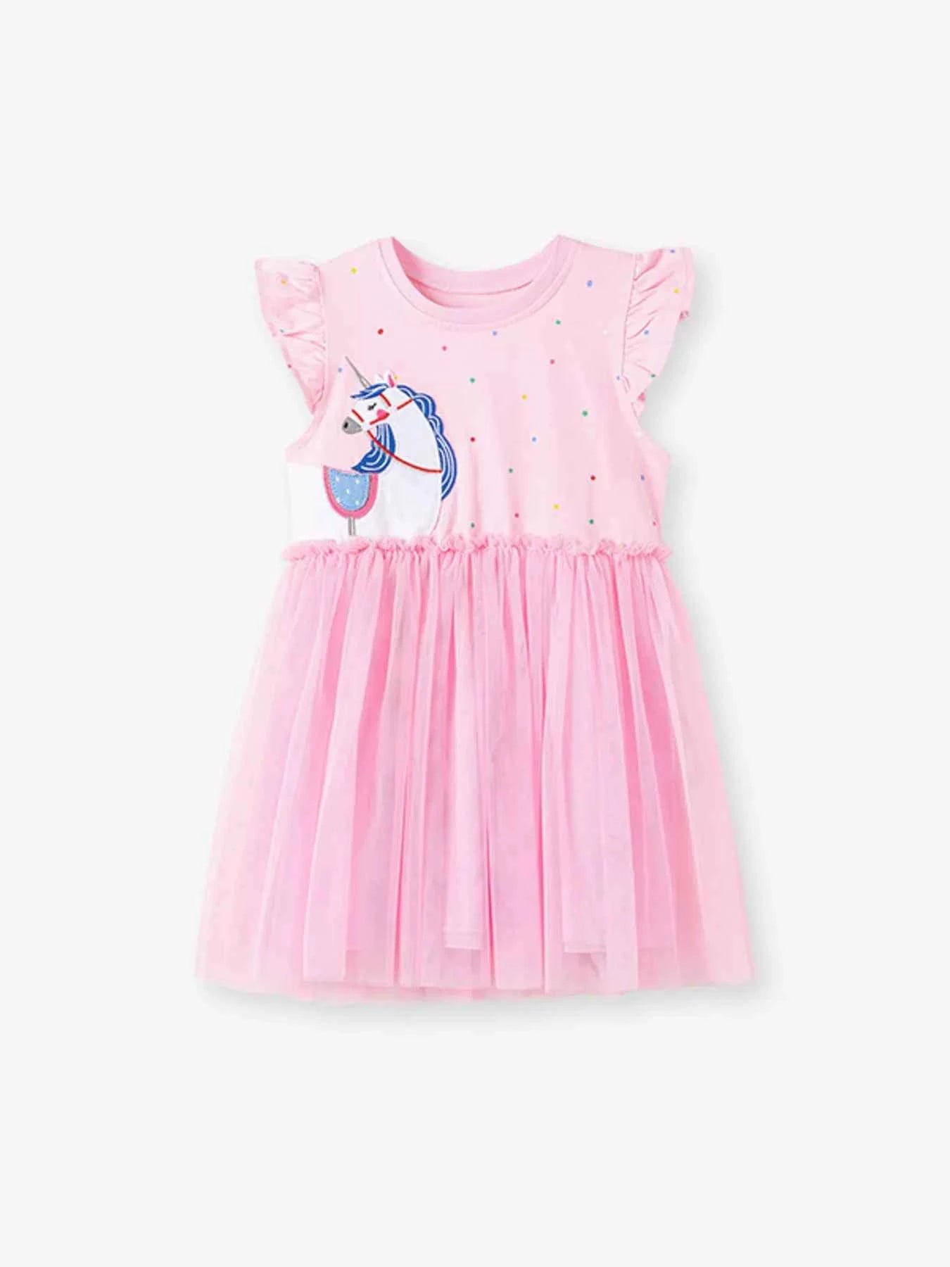 Children's Unicorn Ruffle Sleeve Tulle Dress