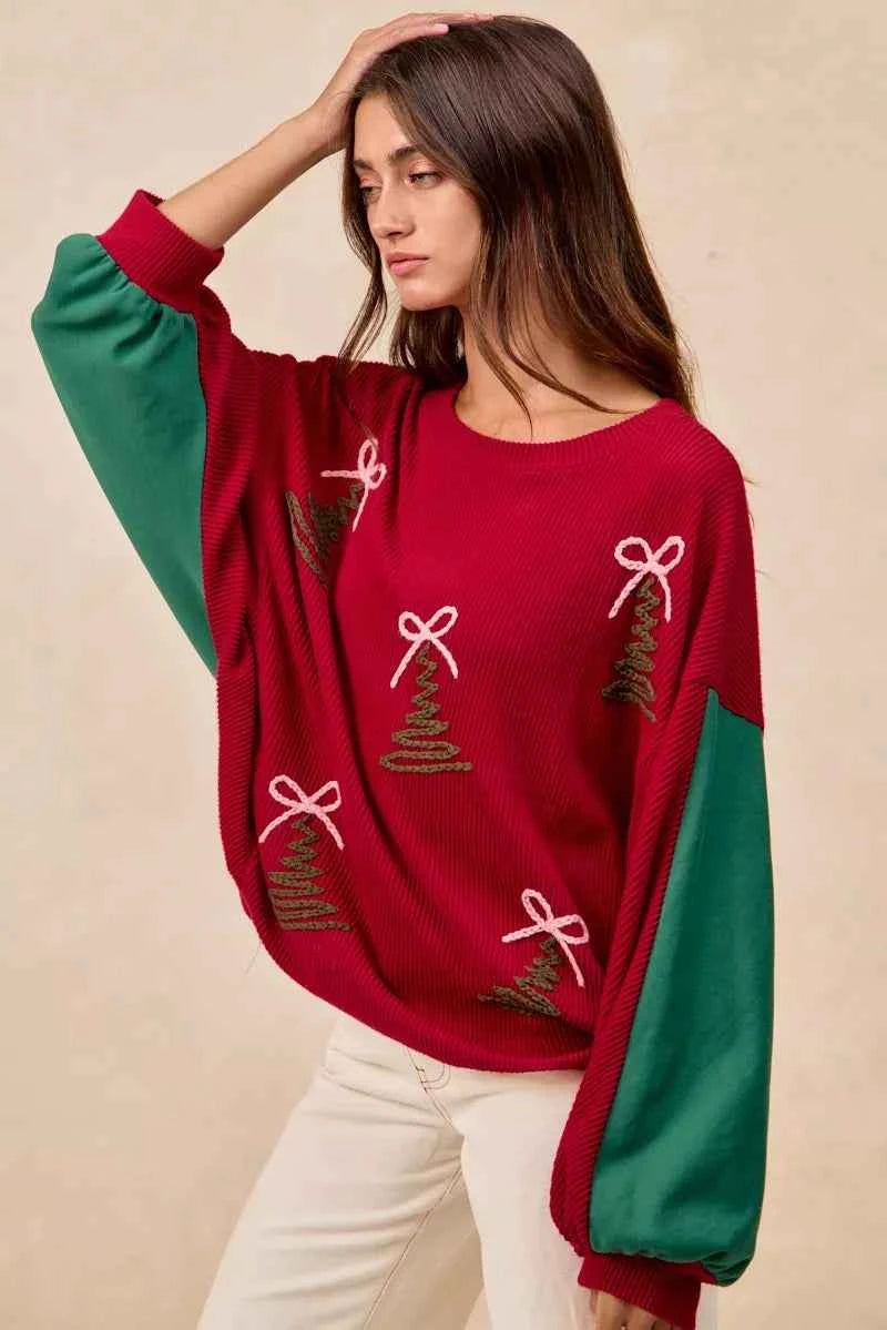 BiBi Christmas Theme Tree Embroidered Sweater