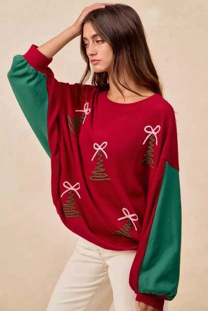 BiBi Christmas Theme Tree Embroidered Sweater