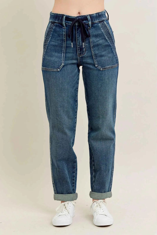 Judy Blue Full Size HW Vintage Wash Jeans w/ Drawstring Plus Size