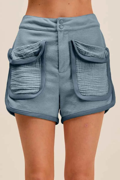 SO ME Mineral Washed Terry High Rise Cargo Shorts