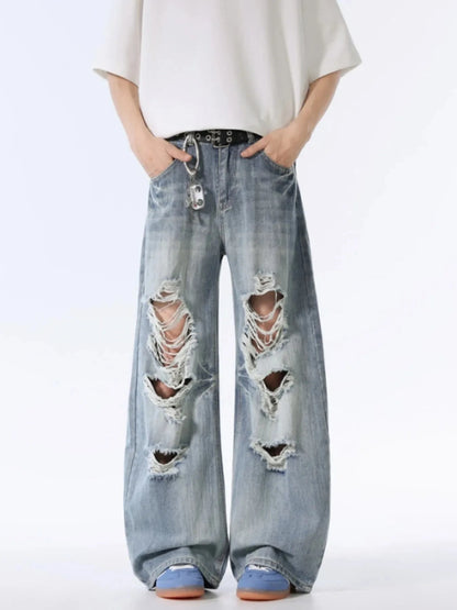 Men's Distressed Wide Leg Jeans