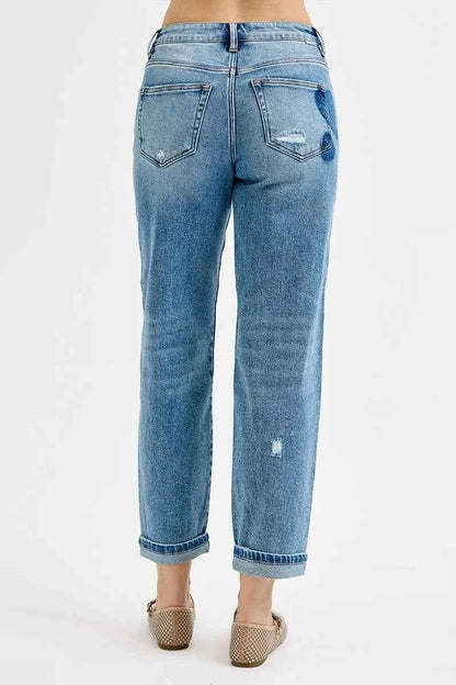 RISEN Full Size Mid Rise Fit-boyfriend Heart Shade Jeans Plus Size