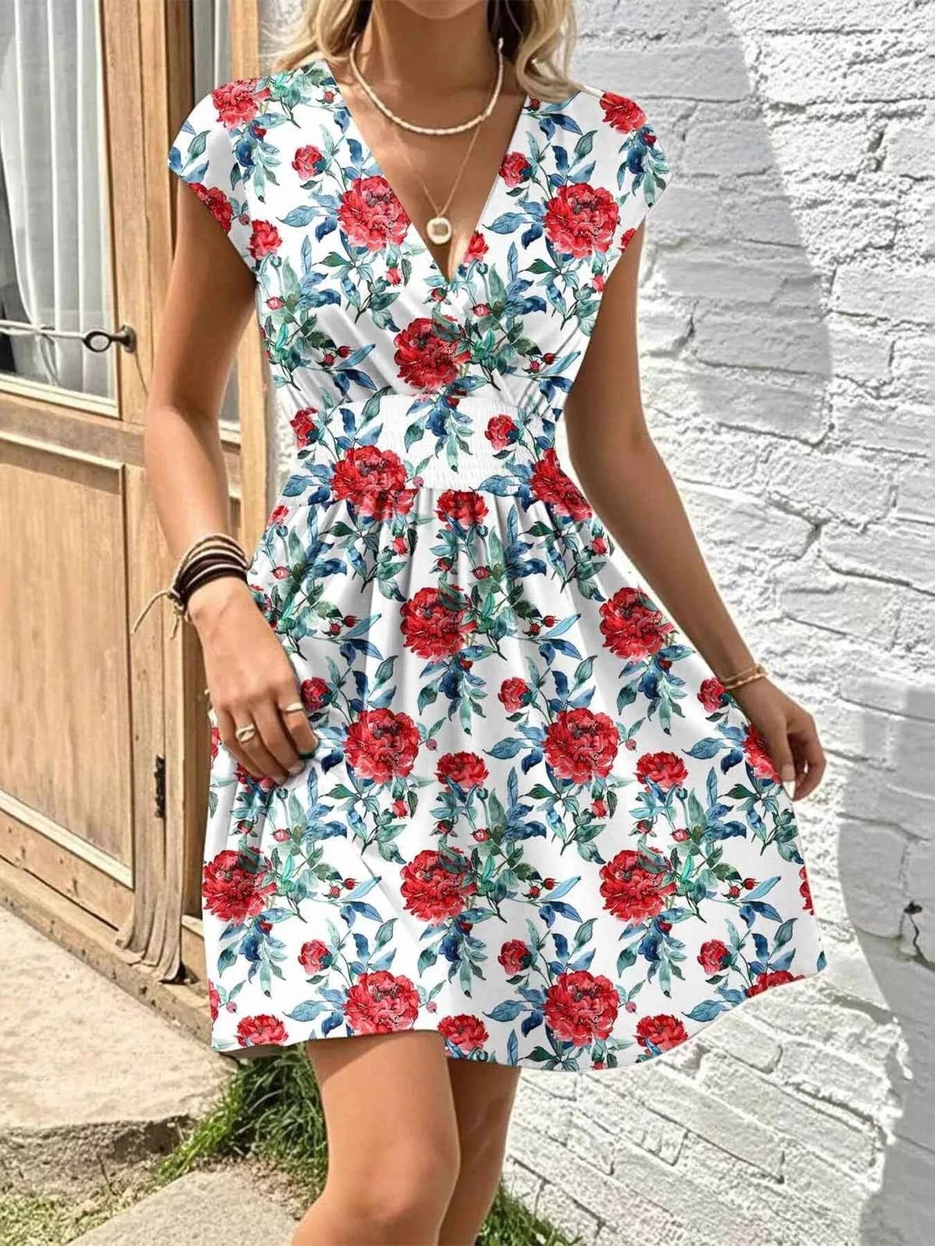 Floral Print Surplice Mini Dress