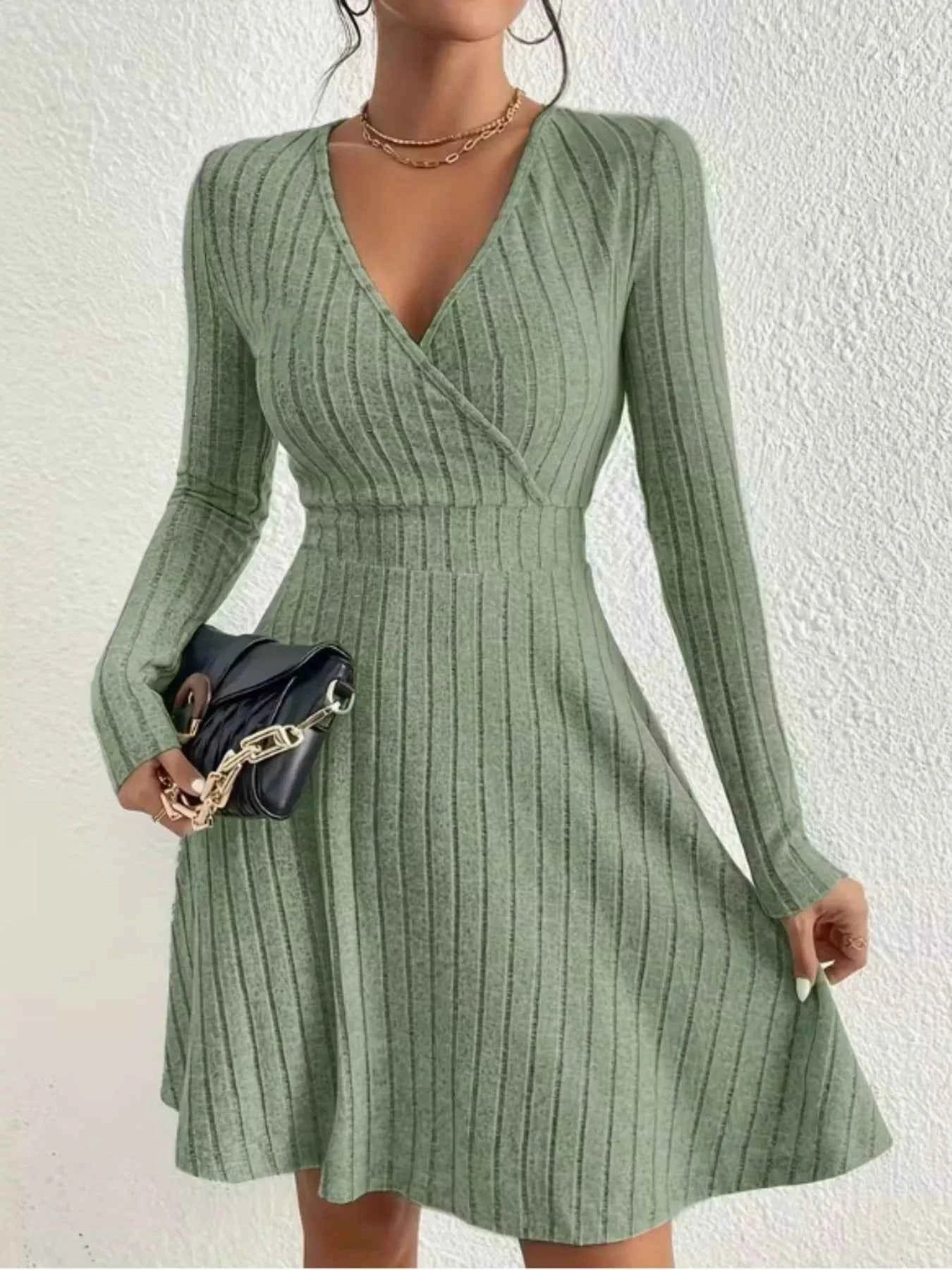 Ribbed Knit Wrap Mini Dress