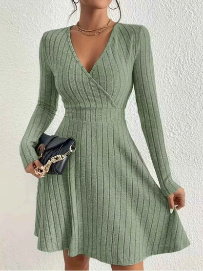 Ribbed Knit Wrap Mini Dress