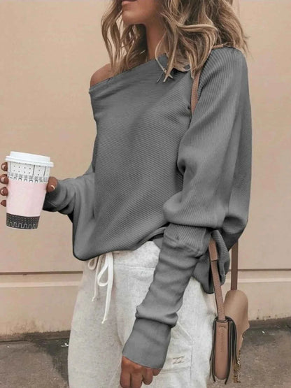 Single Shoulder Ribbed Knit Top