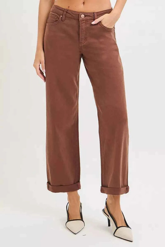 RISEN Full Size Tummy Control Mid Rise Ankle Barrel Baggy Plus Size