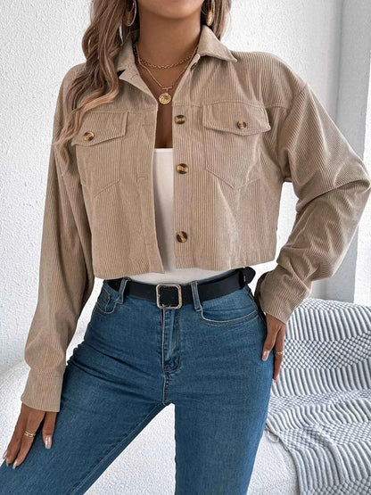 Corduroy Button-Up Dropped Shoulder Jacket