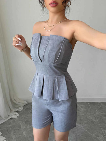 Strapless Peplum Top and Shorts Two-Piece Set
