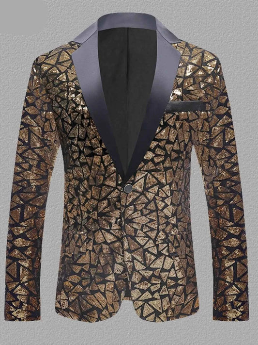 Men's Full Size Geometric One Button Blazer Plus Size