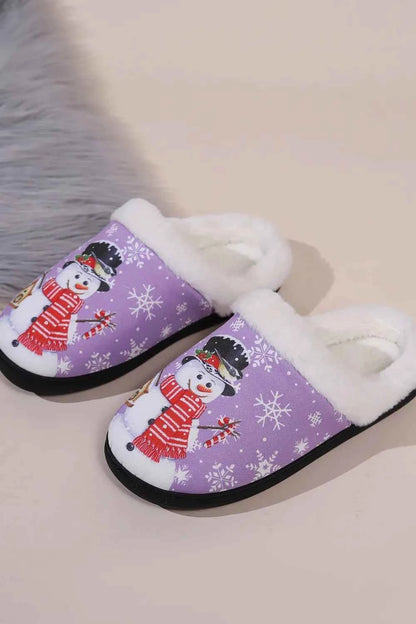 Snowman Round Toe Faux Fur Slippers