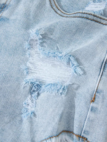 High Rise Distressed Raw Hem Denim Shorts