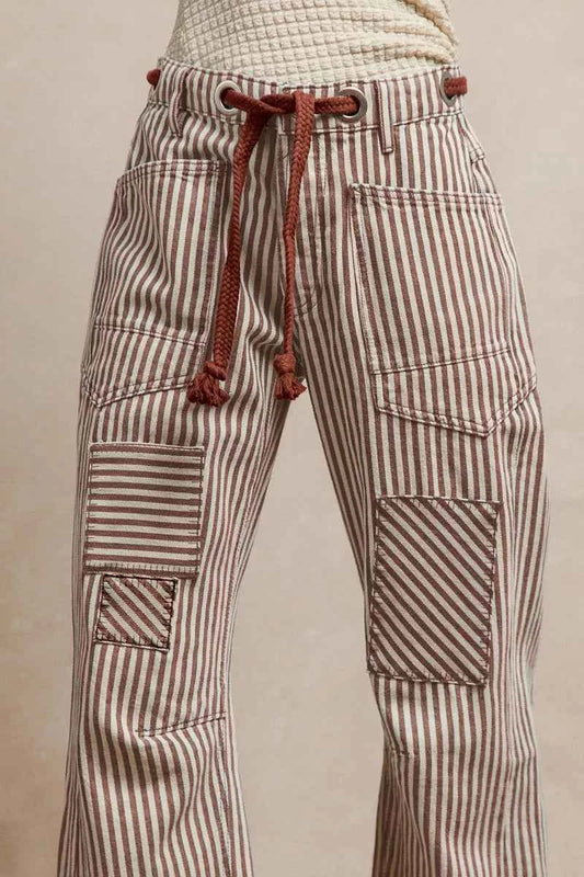 BiBi Drawstring Striped Twill Barrel Pants