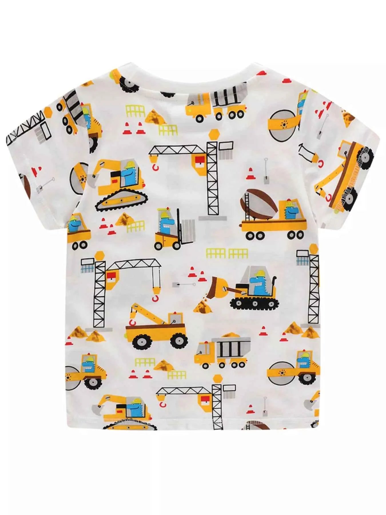 Children's Construction Vehicle Print Crew Neck Short Sleeve T-Shirt