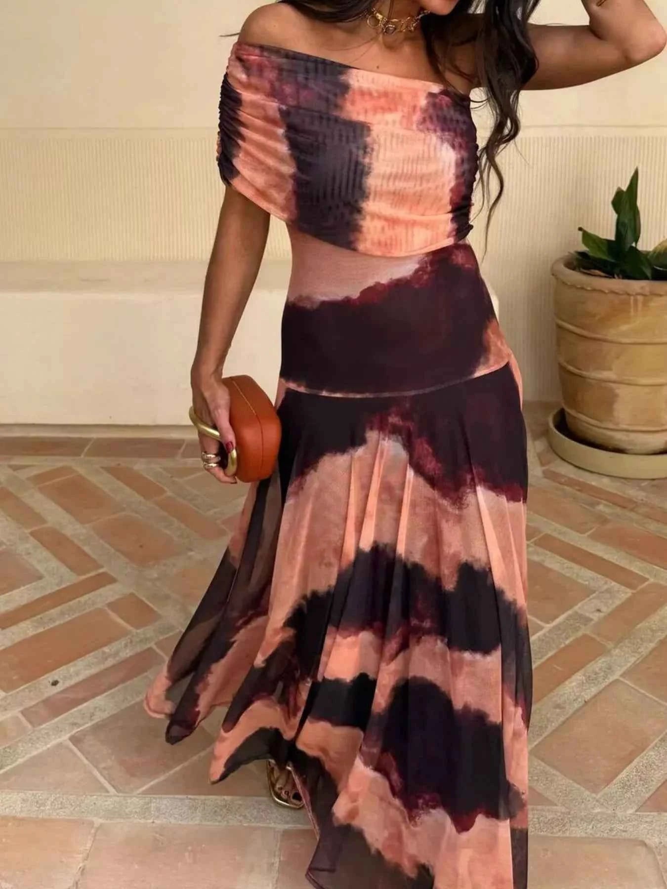 Printed Short Sleeve Maxi Dress